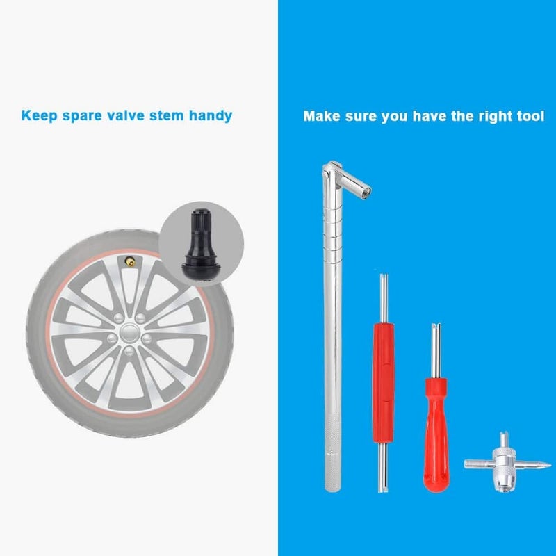 Riseuvo Stem Puller and Installer - 10pcs TR412, 6pcs TR413, 6pcs TR414 Short Rubber Tire Valve Stems, 4 Way and Single Head Valve Core Remover Tool - Image 2